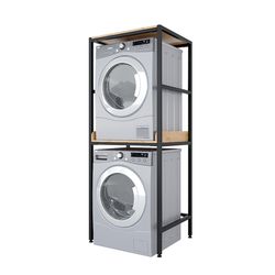 Kệ để máy giặt và máy sấy gỗ cao su khung sắt 77x62x200cm KMG68010
