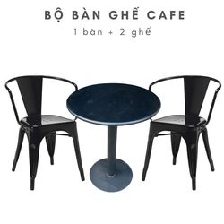 Bộ bàn ghế cafe mặt gỗ và 2 ghế tolix CBCF116