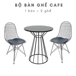 Bộ bàn ghế cafe mặt gỗ tròn và 2 ghế sắt CBCF118