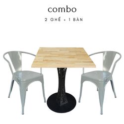 Bộ bàn ghế cafe bàn vuông 60cm mặt gỗ và 2 ghế sắt tolix CBCF119