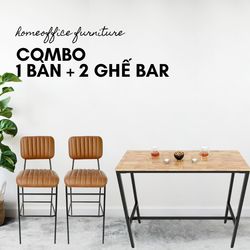 Combo bàn bar 120x45cm và 2 ghế bar nệm nâu CBCF090