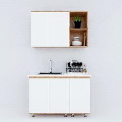 Hệ tủ bếp mini gỗ cao su 1m2 nhỏ gọn hiện đại