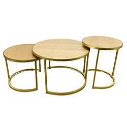 Bộ 3 bàn Sofa mặt bàn màu gỗ khung sắt màu đồng TT68080