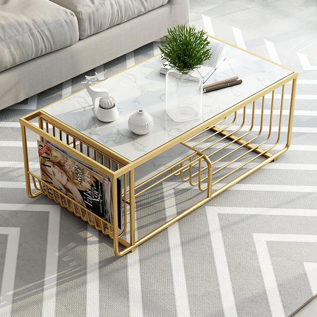 Bàn sofa mặt đá khung sơn màu vàng đồng TT189