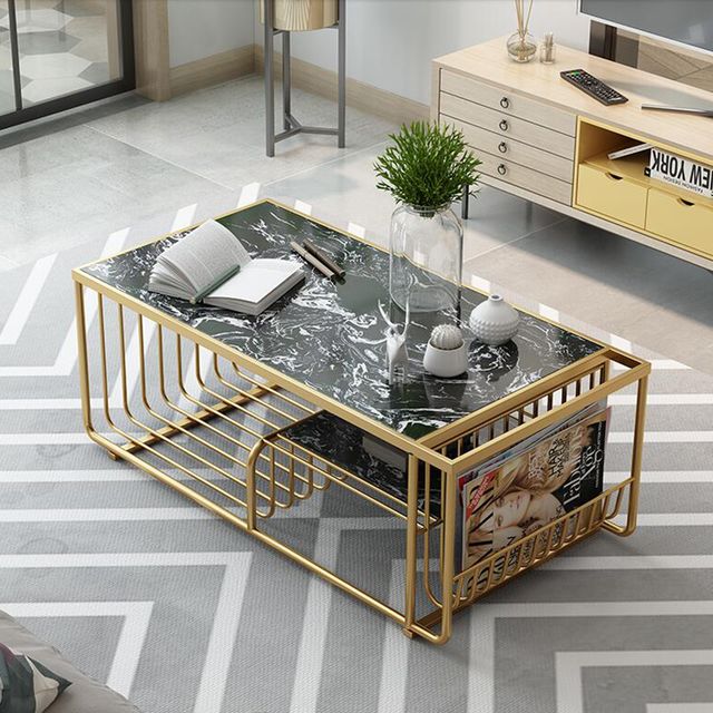 Bàn sofa mặt đá khung sơn màu vàng đồng TT189
