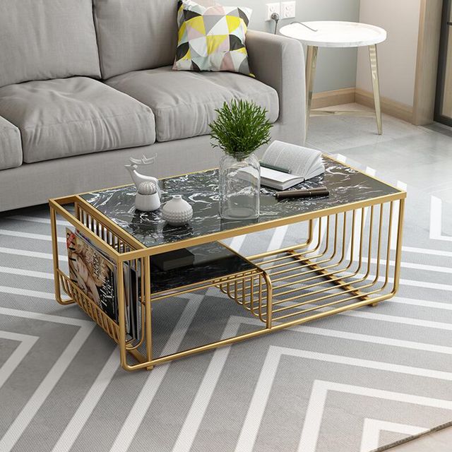 Bàn sofa mặt đá khung sơn màu vàng đồng TT189
