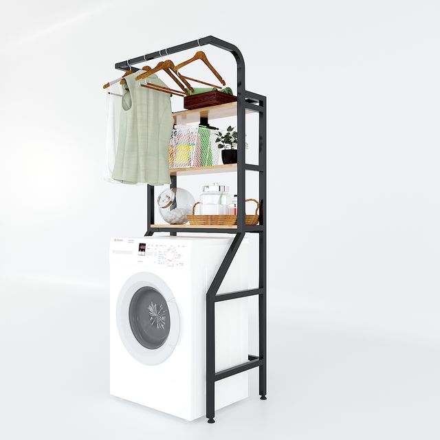 Kệ máy giặt 3 tầng gỗ cao su khung cong 72x46x188cm KMG68008