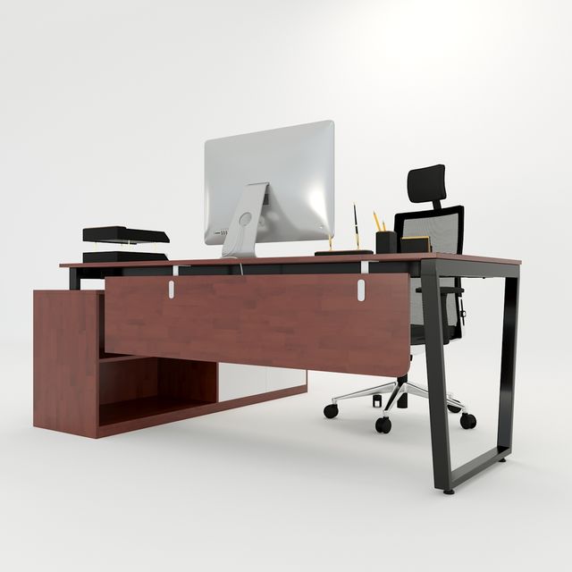 Bàn giám đốc 180x160cm gỗ cao su hệ Trapeze Concept lắp ráp HBTC024
