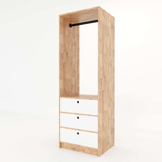 Tủ kệ quần áo Mini2 gỗ cao su 3 hộc kéo (60x50x180cm)