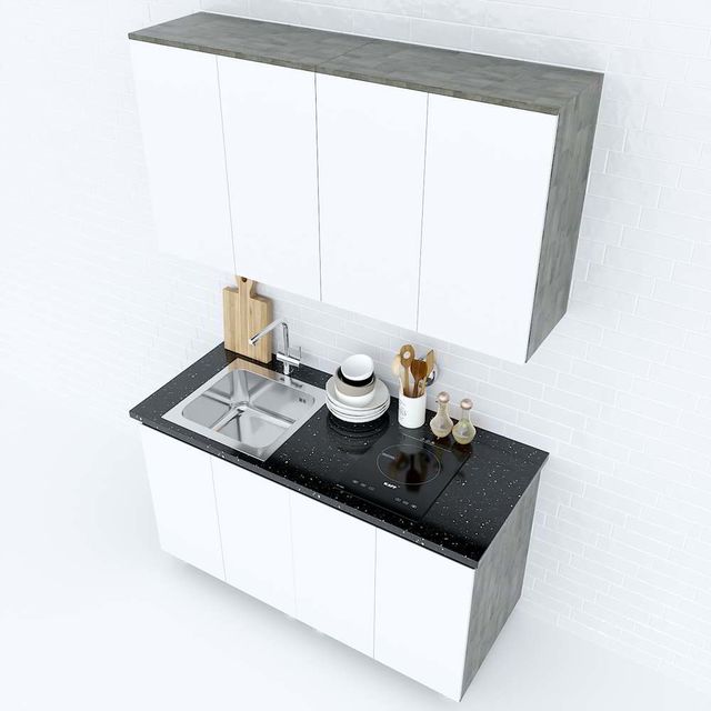 Hệ tủ bếp mini hiện đại 1m4 gỗ cao su chống ẩm HDBTB68014