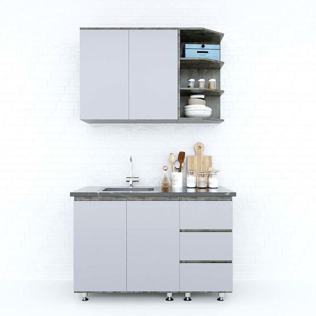 Hệ tủ bếp mini gỗ cao su 1m2 nhiều ngăn nhỏ gọn HDBTB68007