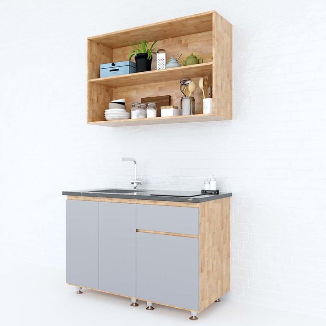 Hệ tủ bếp mini gỗ cao su 1m2 không gian mở HDBTB68008