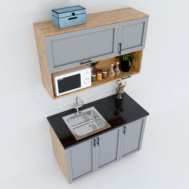 Hệ tủ bếp mini gỗ cao su 1m2 nhỏ gọn hiện đại HDBTB68012
