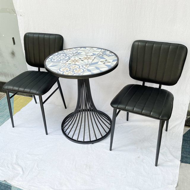 Bộ Bàn cafe tròn mặt bàn gạch men chân sơn tĩnh điện  HDBCF003