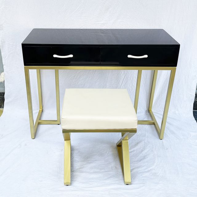 Bộ bàn ghế trang điểm khung màu vàng đồng BTD68051