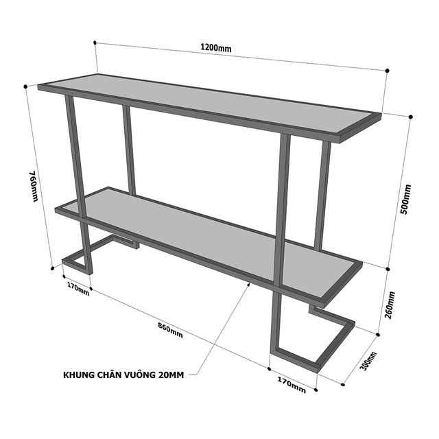 Bàn console, bàn trang trí 2 tầng mặt gỗ khung sắt CST016