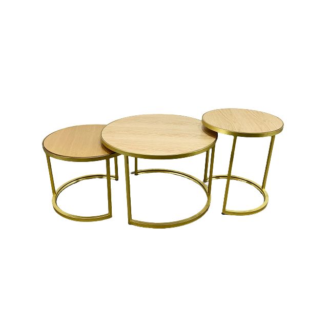 Bộ 3 bàn Sofa mặt bàn màu gỗ khung sắt màu đồng TT68080