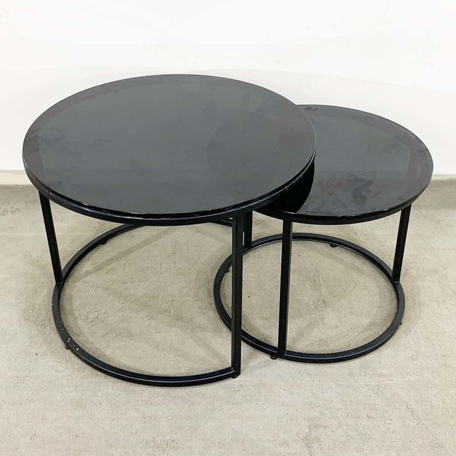Bộ 2 bàn Sofa mặt kính khung sắt sơn đen TT68099