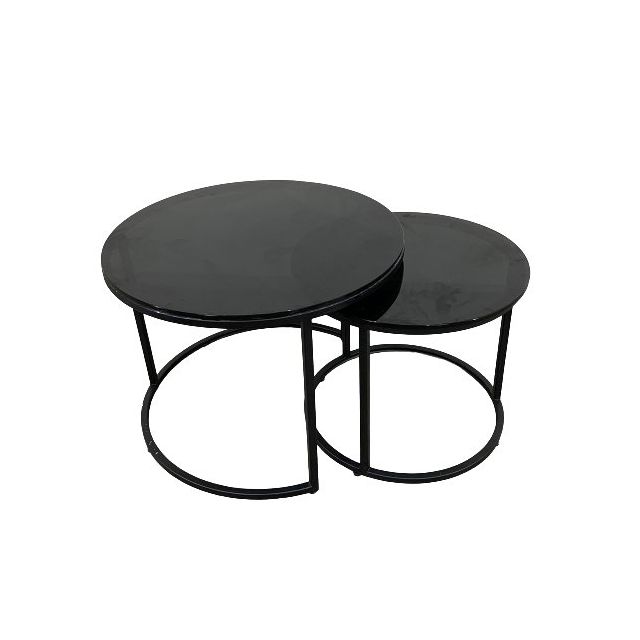 Bộ 2 bàn Sofa mặt kính khung sắt sơn đen TT68099