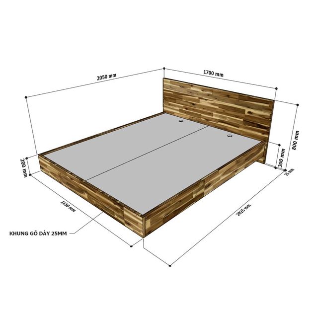 Giường ngủ 160x200cm gỗ tràm màu tự nhiên GN68037