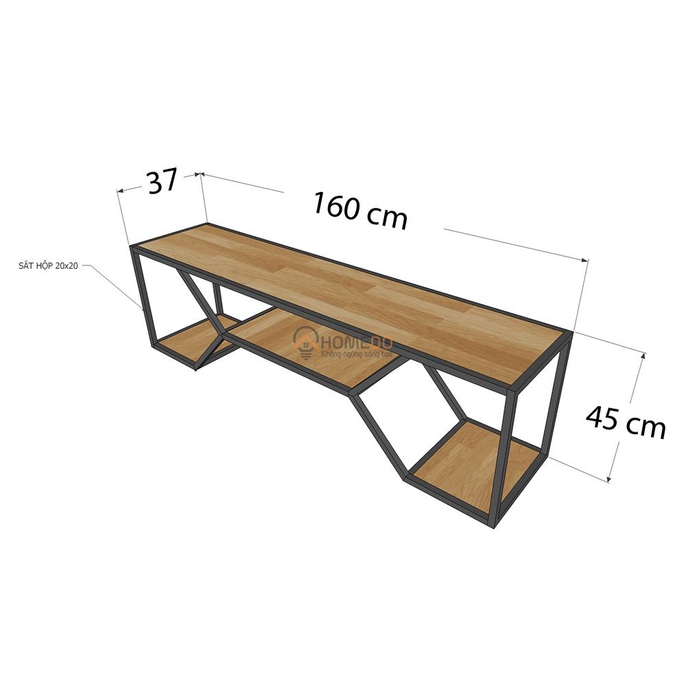 Kệ Tivi gỗ khung sắt 2 tầng - 160x37x45 (cm) HDKTV003